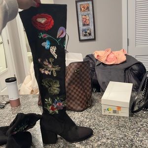 Real suede Over The knee black boots with 3 inch heel size 9.5